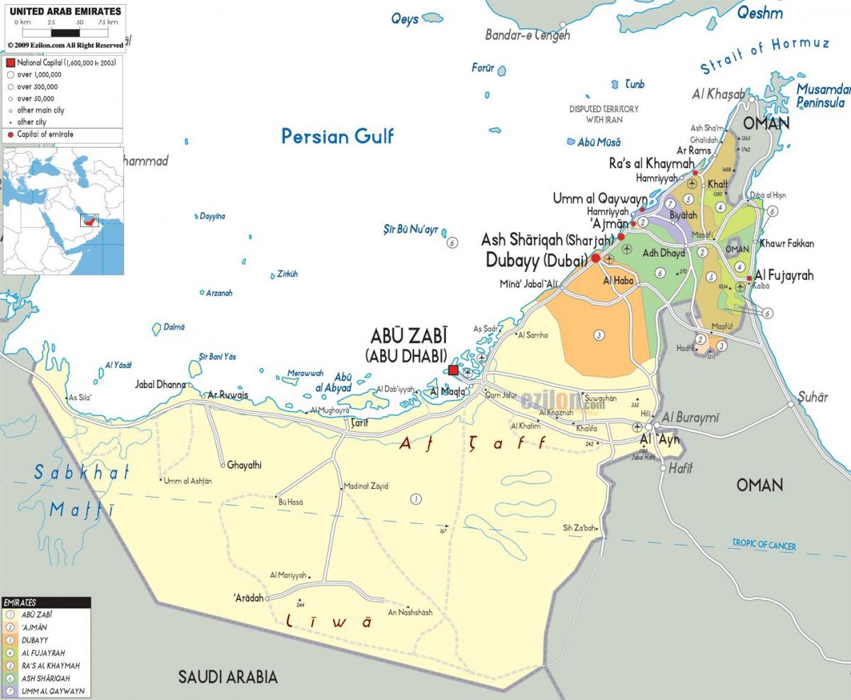 mapa de Dubai, emiratos árabes unidos