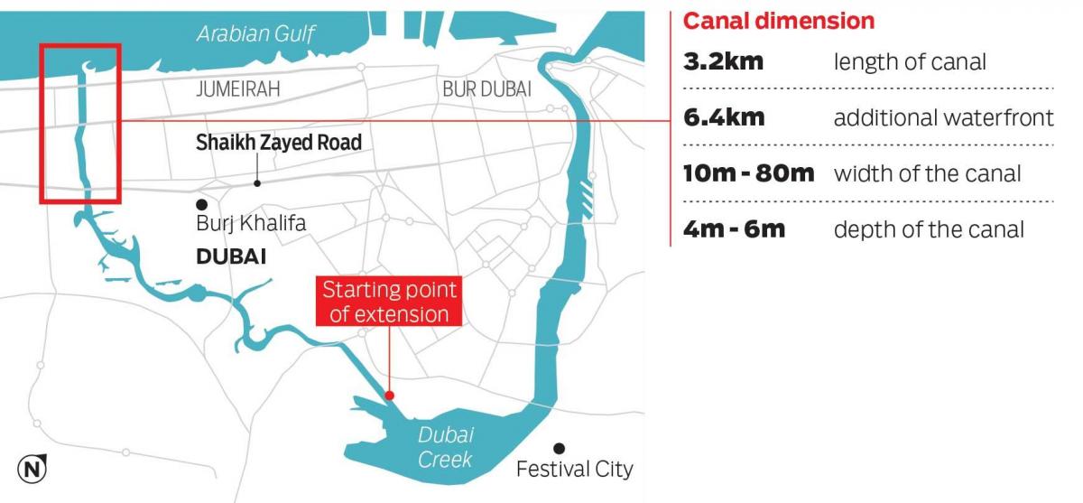mapa de Dubai canle