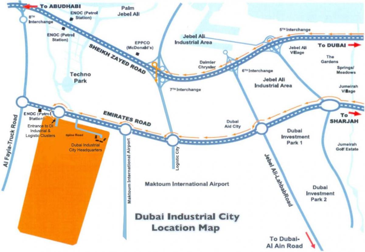 mapa de Dubai cidade industrial