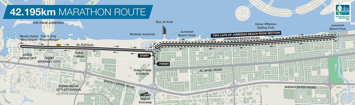 mapa de Dubai maratón