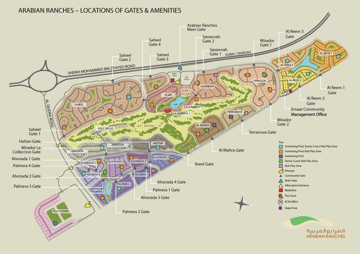 Arabian granxas de búfalos Dubai mapa de localización
