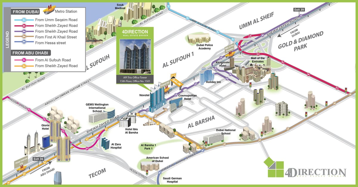 mapa da escola Americana de Dubai