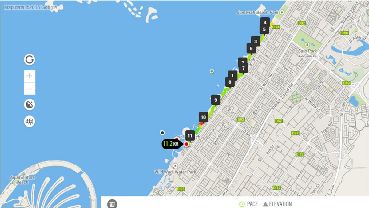 Jumeirah beach execución pista mapa