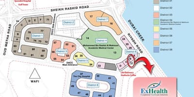 Mapa de Dubai saúde cidade